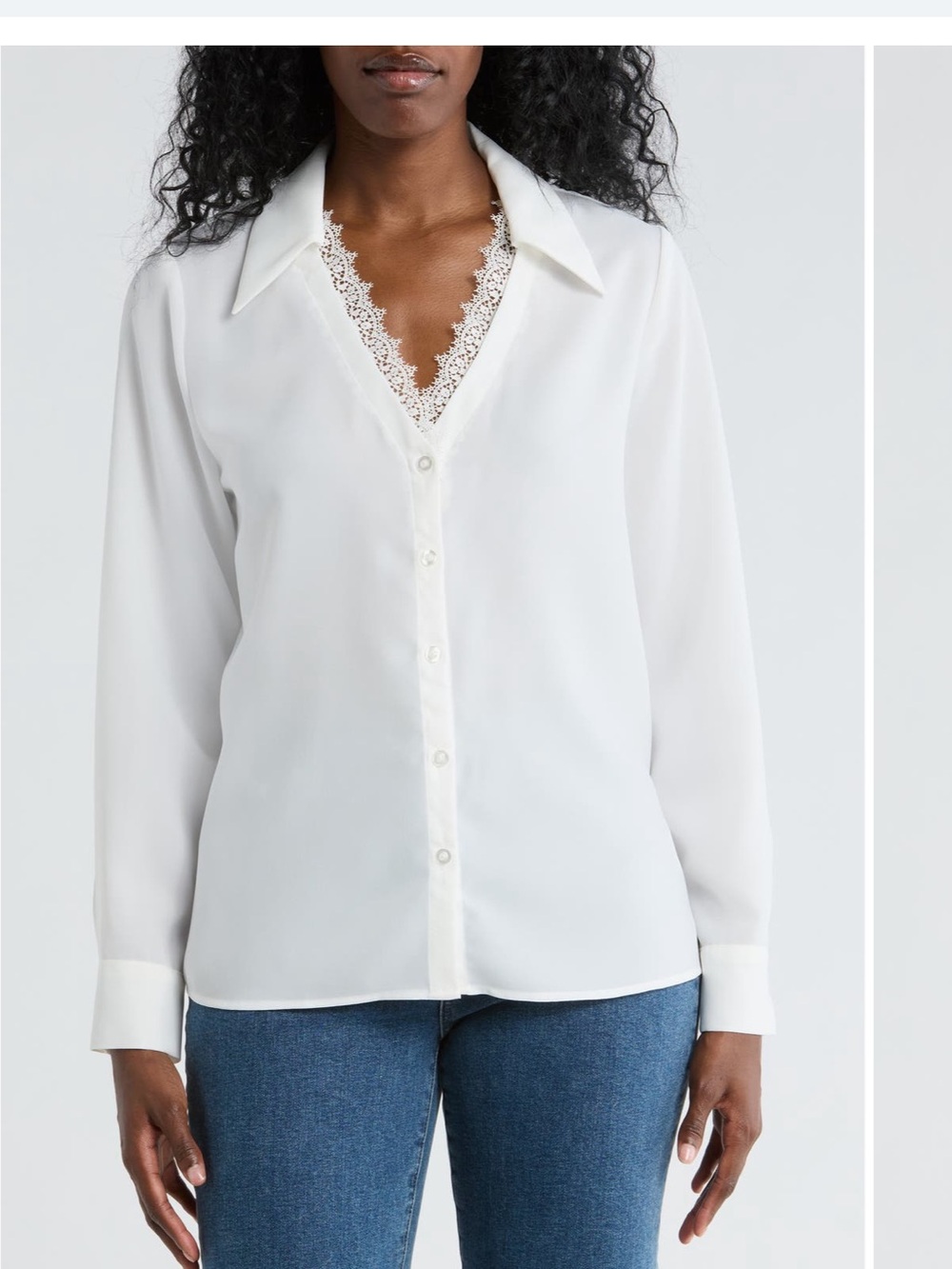 Vanessa+Anne White Lace-Trim Button Down Shirt